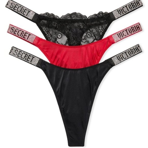 Victoria Secret Thongs Panties 3 Pack Very Sexy Shine Strap - Picture 1 of 12